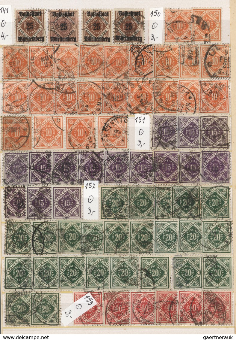 Württemberg - Marken Und Briefe: 1880/1923 (ca.), Gestempelter Bestand Der Von Fast 1.200 Marken Der - Otros & Sin Clasificación