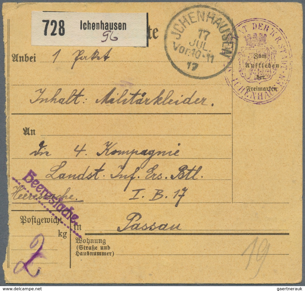 Deutsches Reich: 1916/1922, Interessanter Posten Von über 100 Paketkartenstammteilen, Dabei Feldpost - Collections