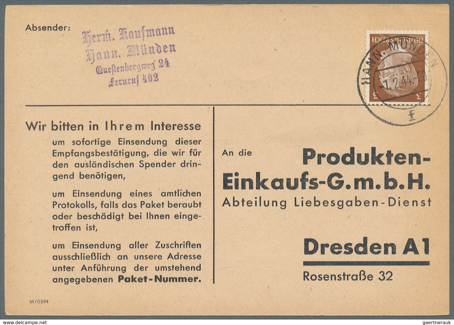 Deutsches Reich: 1943/1944, Hitler 3 Pf, 12 Pf Zumeist Als Einzelfrankatur Auf Ca 100 Empfangsbestät - Sammlungen