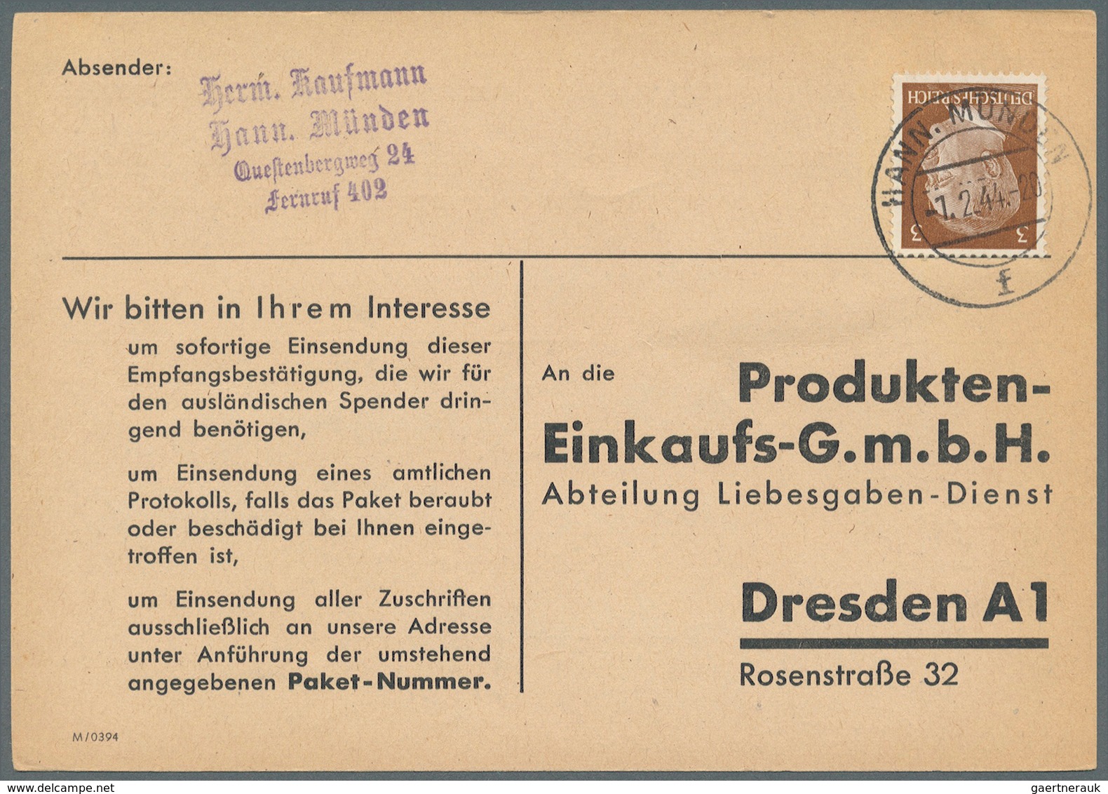 Deutsches Reich: 1943/1944, Hitler 3 Pf, 12 Pf Zumeist Als Einzelfrankatur Auf Ca 100 Empfangsbestät - Collections