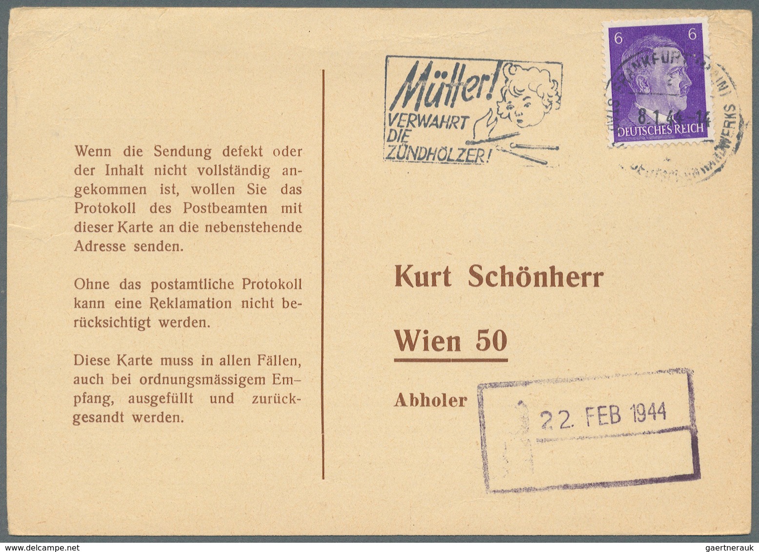 Deutsches Reich: 1943/1944, Hitler 3 Pf, 12 Pf Zumeist Als Einzelfrankatur Auf Ca 100 Empfangsbestät - Sammlungen
