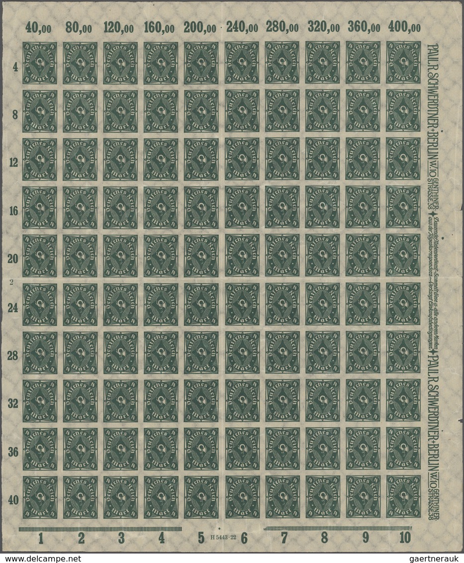 Deutsches Reich - Inflation: 1922, Posthorn 4 Mark Dunkelgrün, WZ 2 UNGEZÄHNT Im Kompletten 100-er B - Unused Stamps