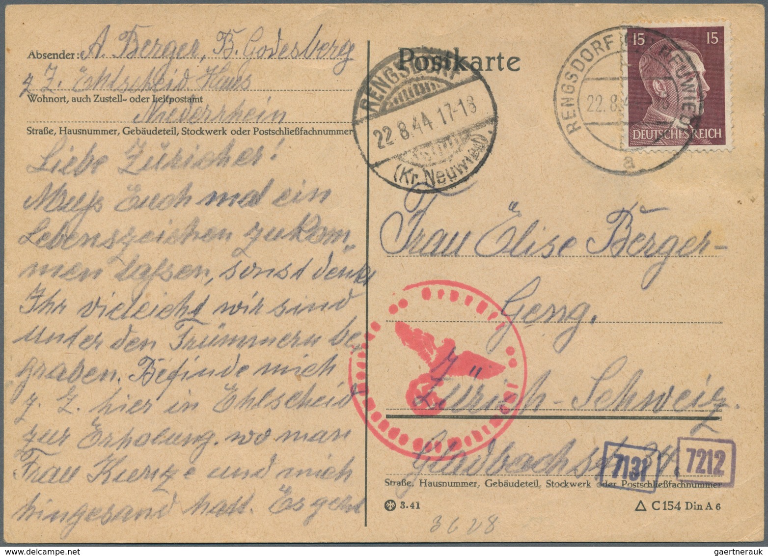 Deutsches Reich - 3. Reich: 1942/1945, Hitler-Dauerserie, Partie Von 13 Briefen/Karten (davon Sieben - Used Stamps