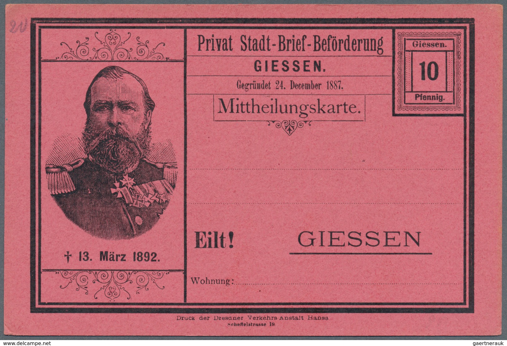 Deutsches Reich - Privatpost (Stadtpost): GIESSEN 1887/92, Umfangreicher Teils Mehrfach Geführter Be - Postes Privées & Locales