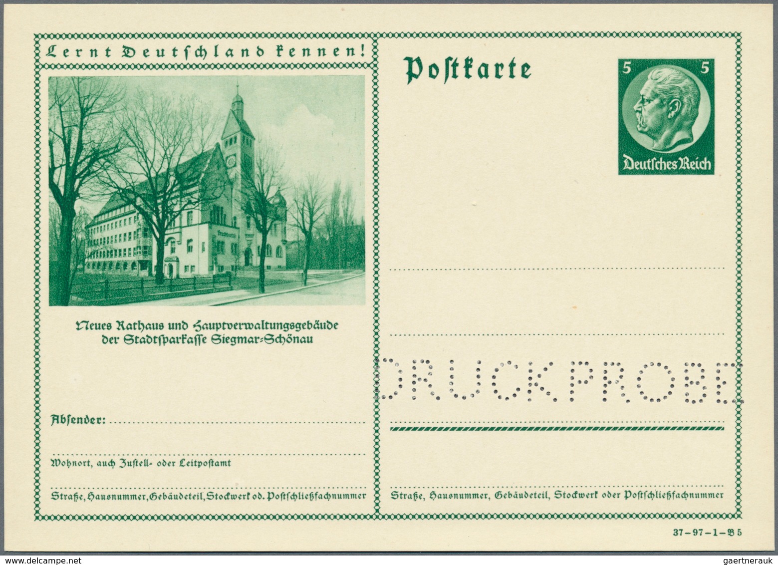 Deutsches Reich - Ganzsachen: 1933/1937, Slg. Der Ungebrauchten Grünen 6 Pf Hindenburg Bildpostkarte - Autres & Non Classés