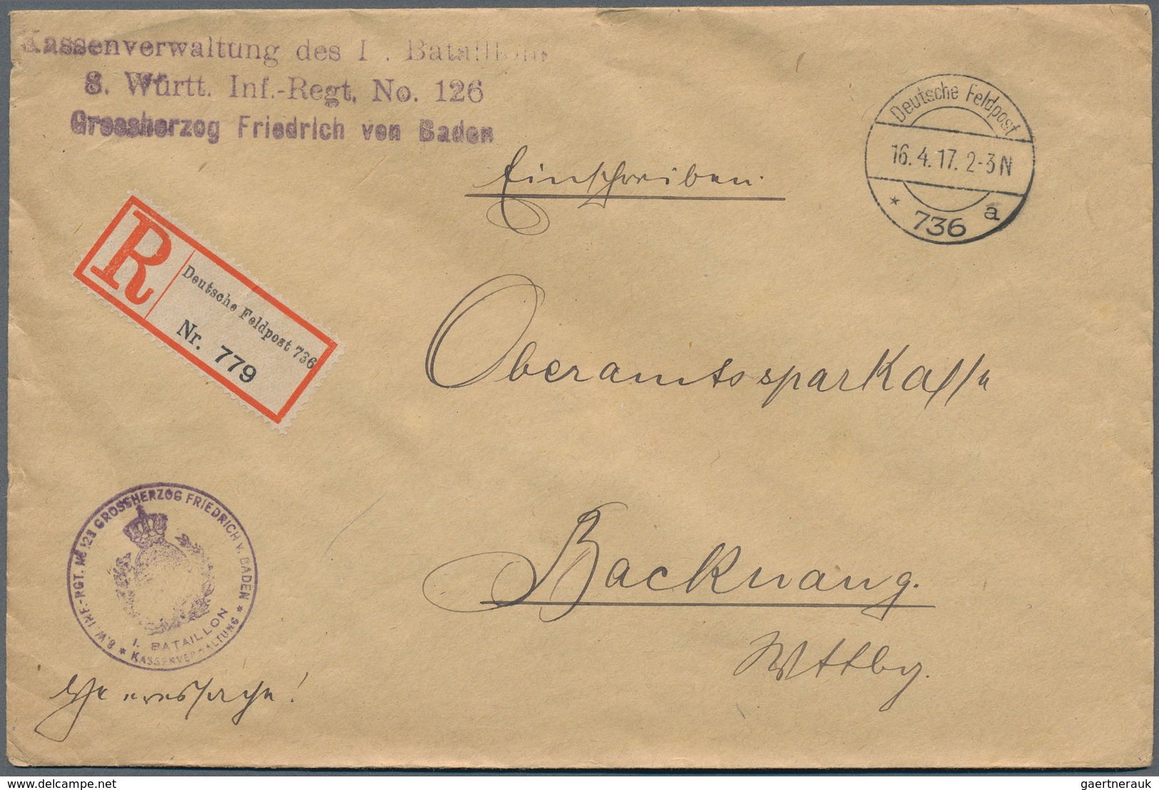 Feldpost 1. Weltkrieg: 1914/1918, 15 Feldposteinschreiben Mit Augenscheinlich Nur Verschiedenen R-Ze - Other & Unclassified