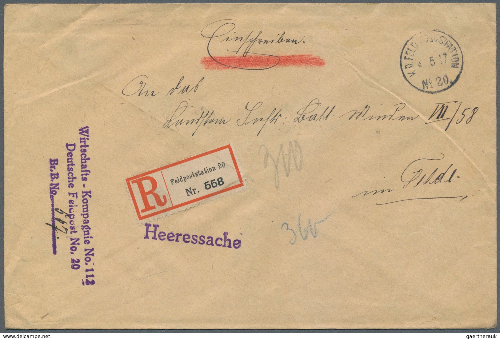 Feldpost 1. Weltkrieg: 1914/1918, 83 Belege Per Feldpost, Meist Heeressachen. Davon 26 Einschreiben. - Sonstige & Ohne Zuordnung