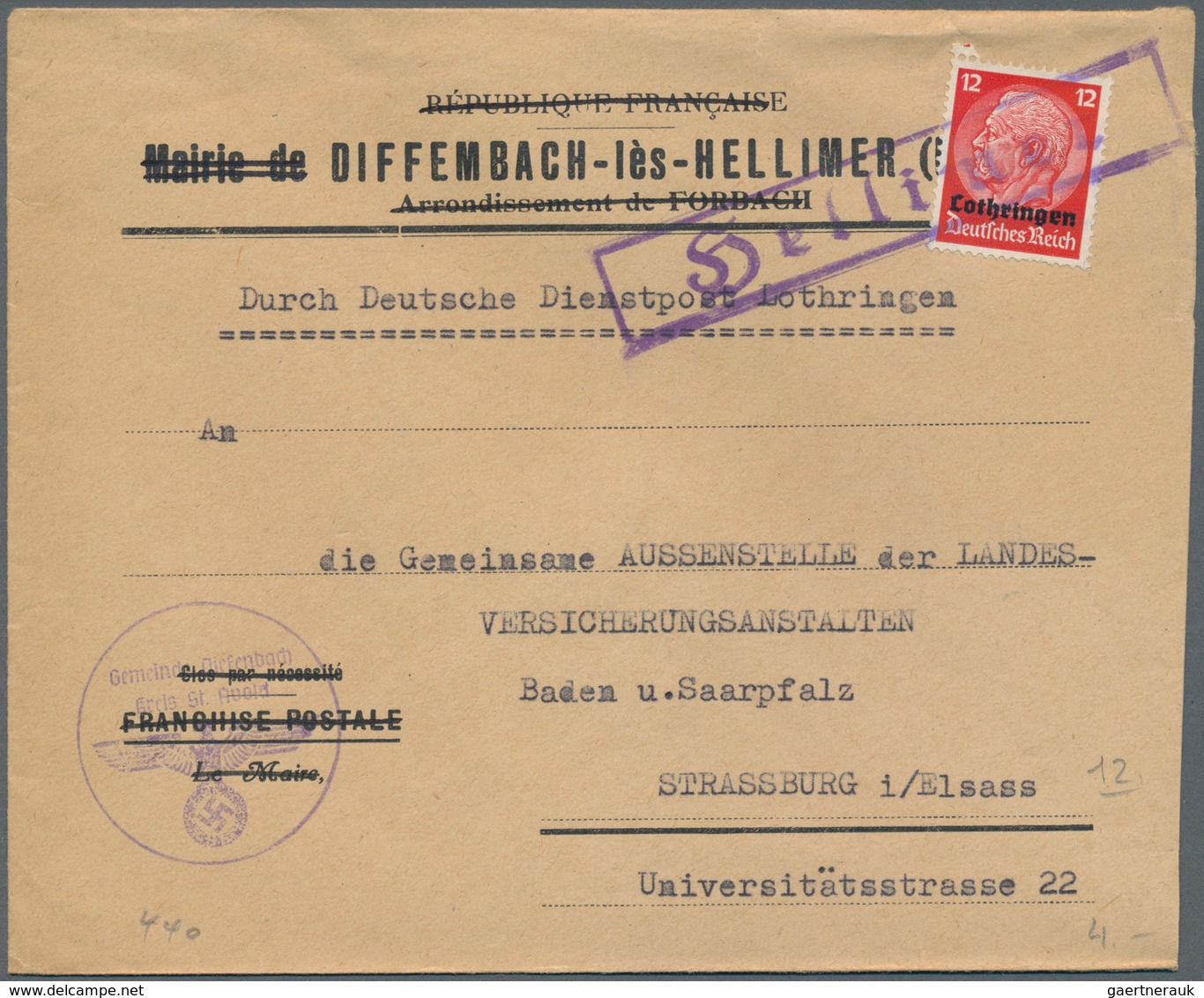 Dt. Besetzung II WK - Elsass: 1940/1944, ELSASS-LOTHRINGEN, Ca. 60 Belege Und Ca. 10 Briefstücke, Fa - Occupation 1938-45