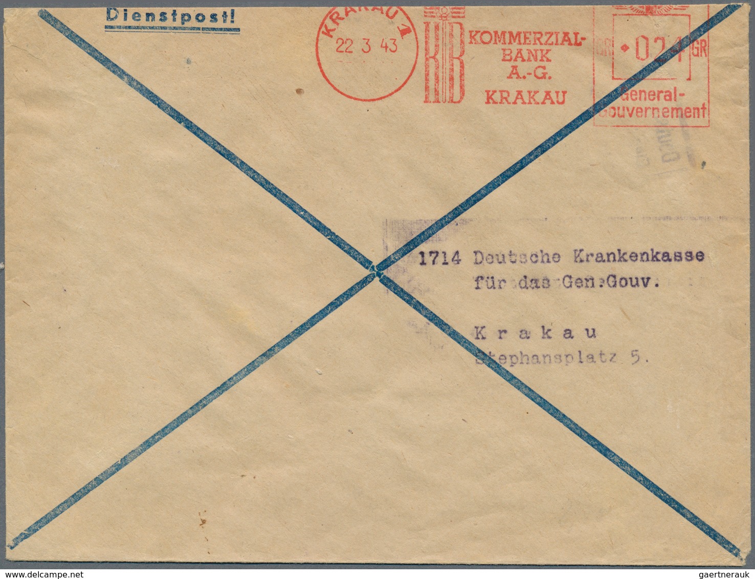 Dt. Besetzung II WK - Generalgouvernement: 1942-44 FIRMENFREISTEMPEL: Sechs Briefumschläge Mit Frühe - Ocupación 1938 – 45