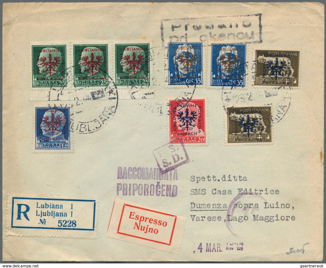 Dt. Besetzung II WK - Laibach: 1944, Lot Von Zwei Einschreibe-Express-Firmenbriefen Von Laibach Nach - Occupation 1938-45