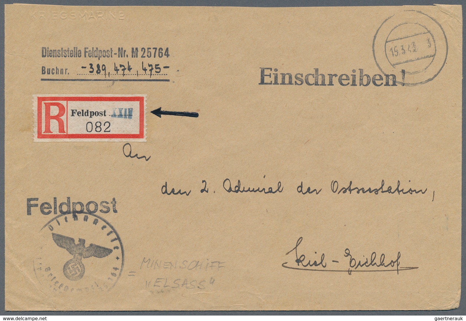 Feldpost 2. Weltkrieg: 1943/44, Kleine Sammlung Von 13 Feldpost-Einschreibebriefen (1x Ohne Poststem - Sonstige & Ohne Zuordnung