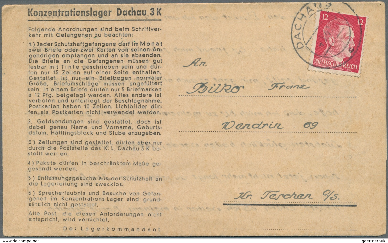 Kriegsgefangenen-Lagerpost: 1941/1943, Lot Von Sechs KZ-/Lagerpostbelegen, Dabei Auschwitz, Dachau, - Sonstige & Ohne Zuordnung