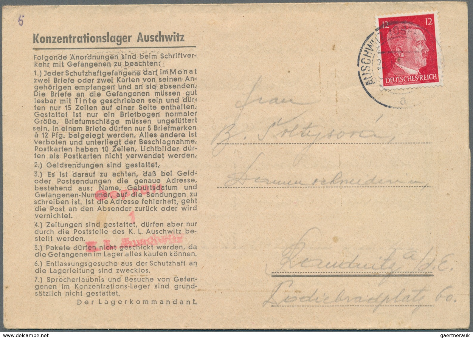Kriegsgefangenen-Lagerpost: 1941/1943, Lot Von Sechs KZ-/Lagerpostbelegen, Dabei Auschwitz, Dachau, - Other & Unclassified