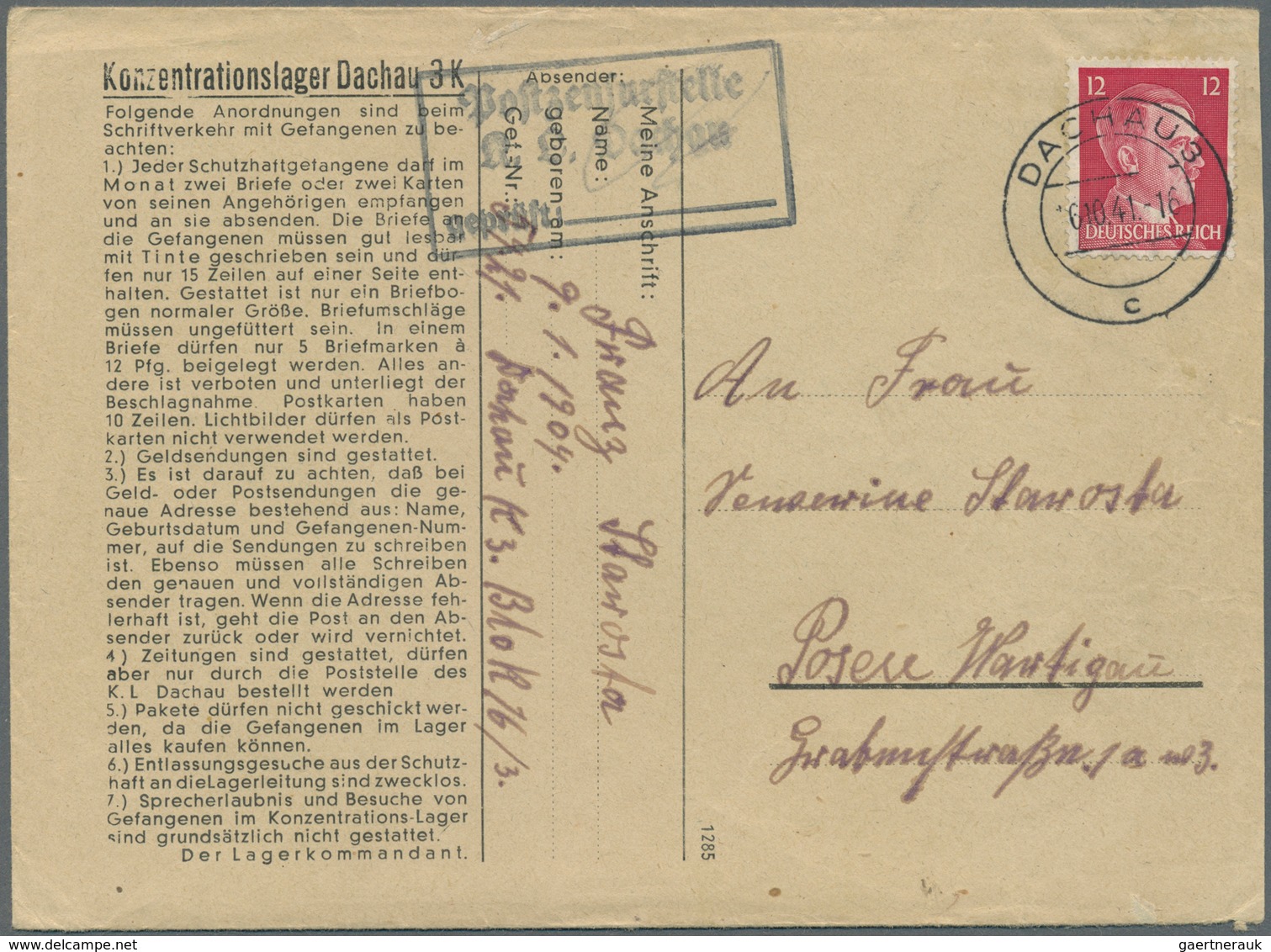 Kriegsgefangenen-Lagerpost: 1941/1943, Lot Von Sechs KZ-/Lagerpostbelegen, Dabei Auschwitz, Dachau, - Other & Unclassified