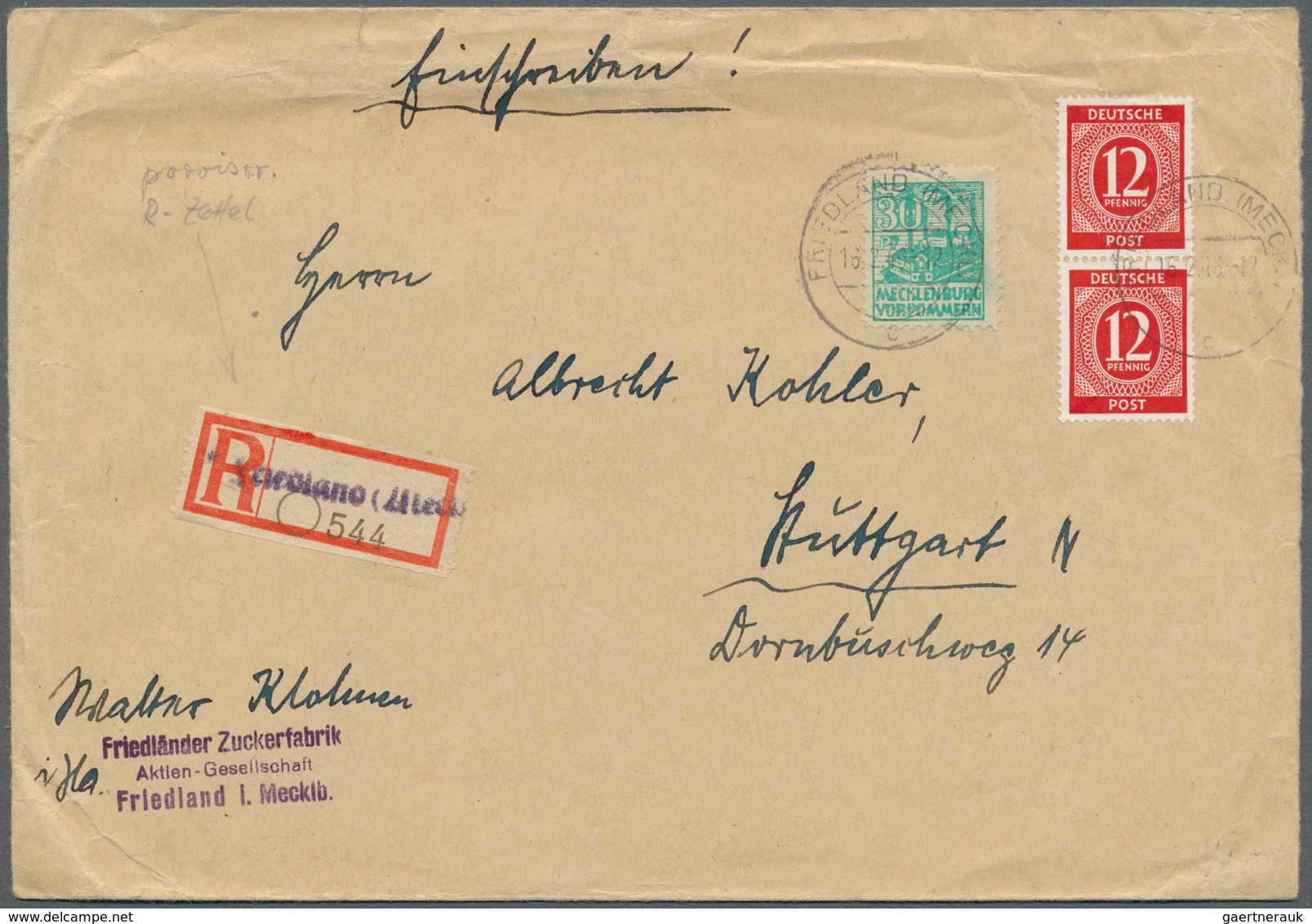 Sowjetische Zone - Mecklenburg-Vorpommern: 1946, Sechs Briefe Mit Mischfrankaturen Ex. MiNr. 19 Bis - Autres & Non Classés