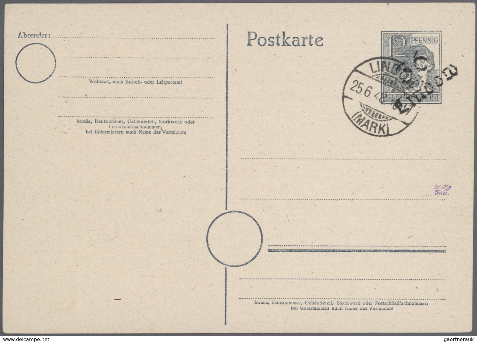 Sowjetische Zone - Ganzsachen: 1948, Partie Mit 9 Ganzsachenkarten 10 Pfg. Bzw. 12 Pfg. Arbeiter Mit - Sonstige & Ohne Zuordnung