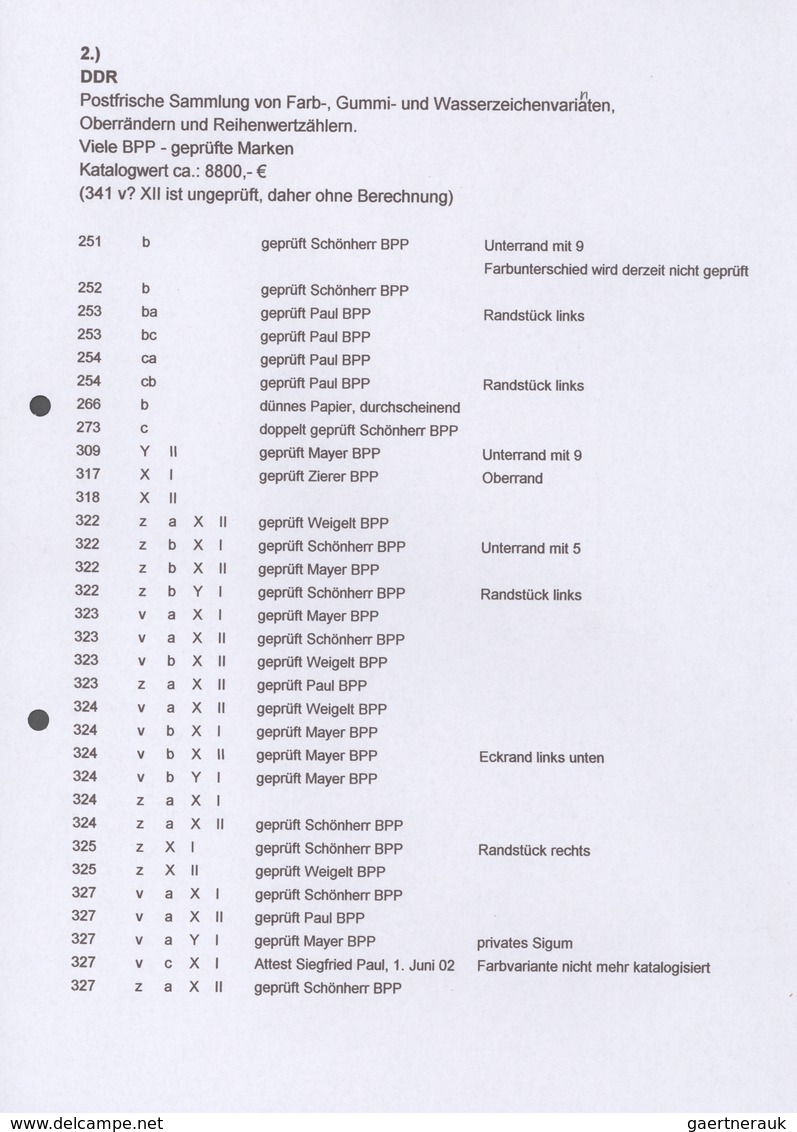 DDR: 1950/1989, Postfrische Spezial-Sammlungspartie Von Farb-, Gummi- Und Wasserzeichenvarianten Mit - Sammlungen