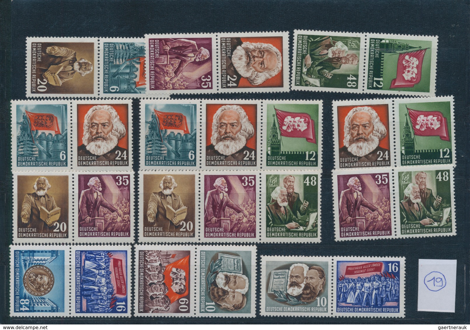 DDR: 1953, Marx-Blocks, Komplette Garnitur Aller 26 Möglichen Zusammendrucke Daraus, Postfrisch. - Collections