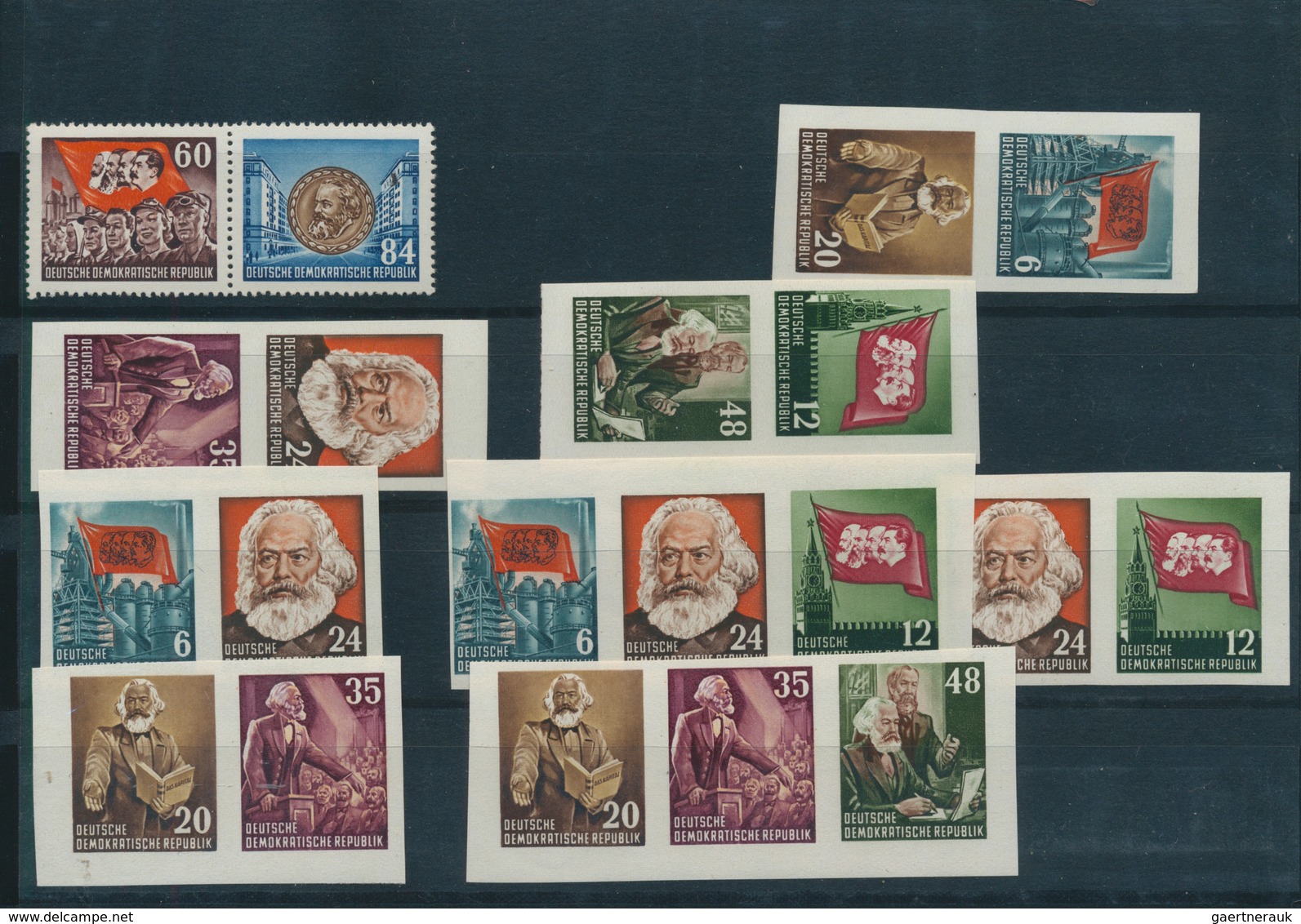 DDR: 1953, Marx-Blocks, Komplette Garnitur Aller 26 Möglichen Zusammendrucke Daraus, Postfrisch. - Collections