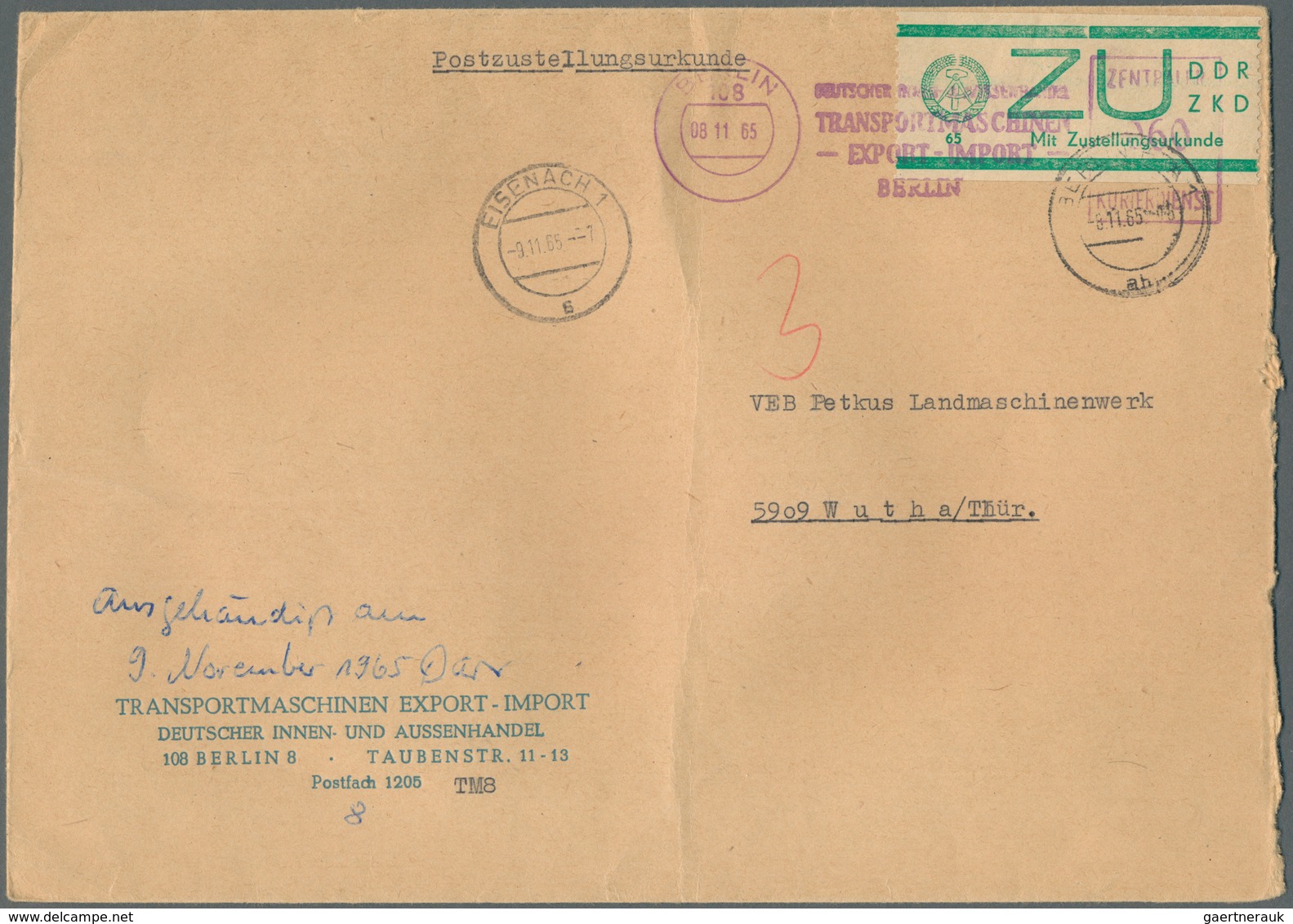 DDR - Dienstmarken E (Sendungen Mit Zustellungsurkunde): 1965, Lot Von Acht Dienstbriefen: Drei Brie - Andere & Zonder Classificatie