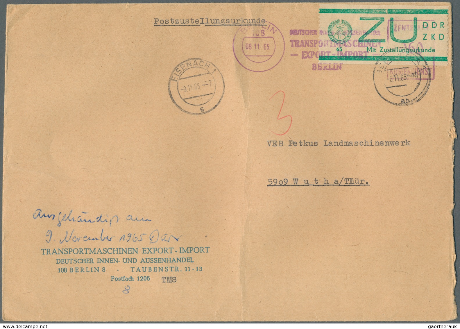 DDR - Dienstmarken E (Sendungen Mit Zustellungsurkunde): 1965, Lot Von Acht Dienstbriefen: Drei Brie - Autres & Non Classés