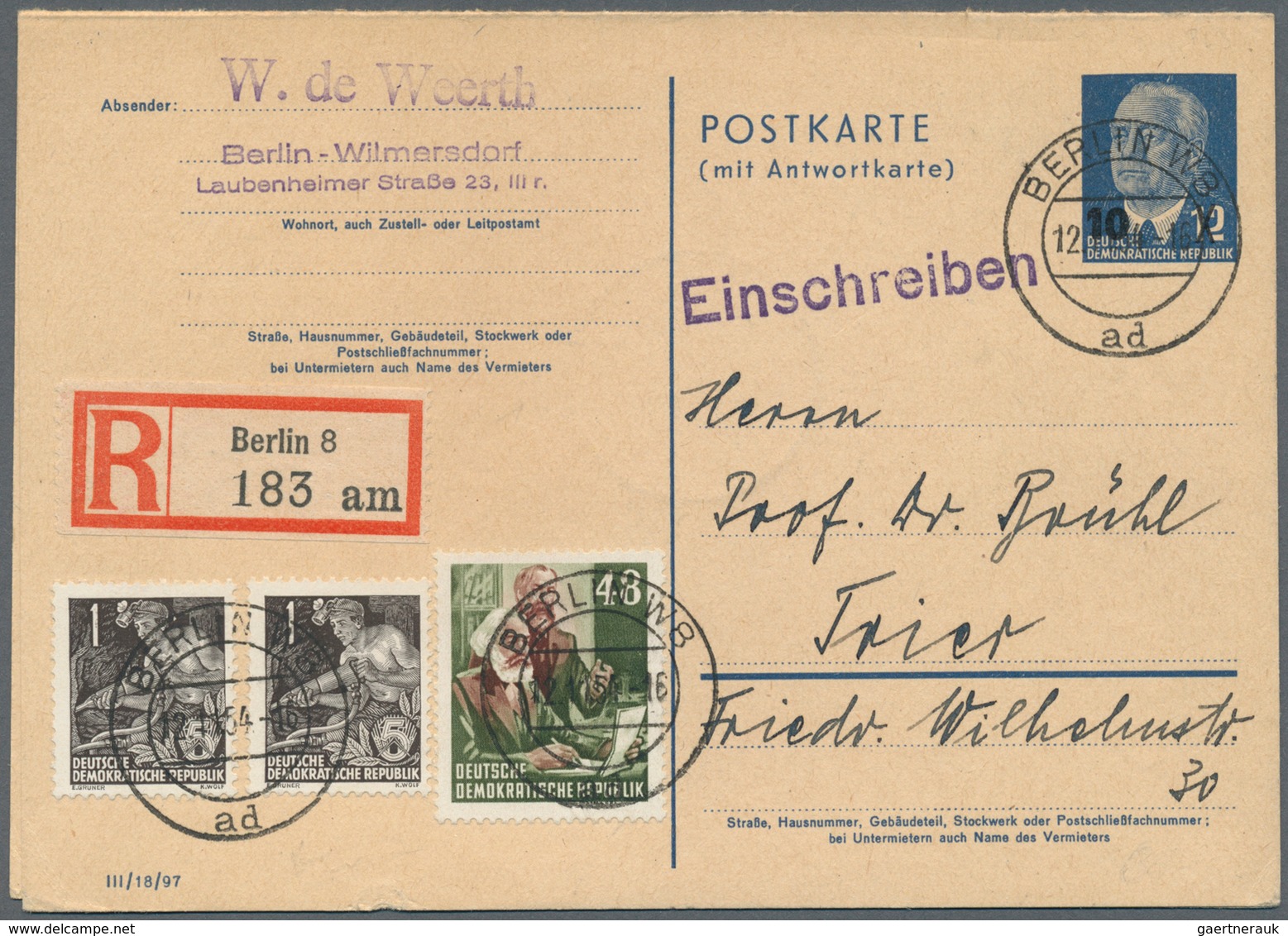 DDR - Ganzsachen: 1954/1981, Lot Von 29 Gebrauchten Ganzsachenkarten, Meist Frage/Antwort Incl. Bess - Autres & Non Classés