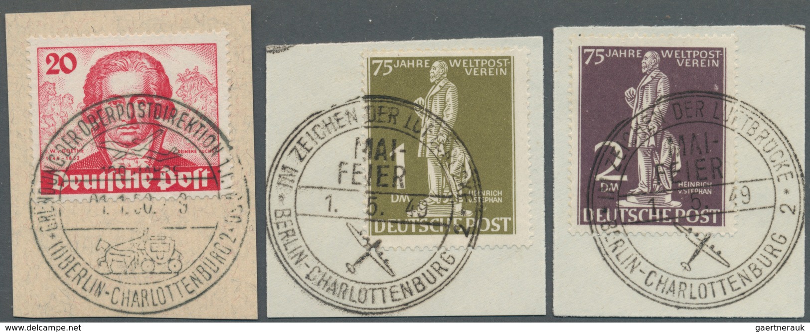 Berlin: 1949/1954, Kleines Lot Mit Stephan 1949 Auf Herrlichen Luxus-Briefstücken Mit SST, Goethe Ge - Used Stamps