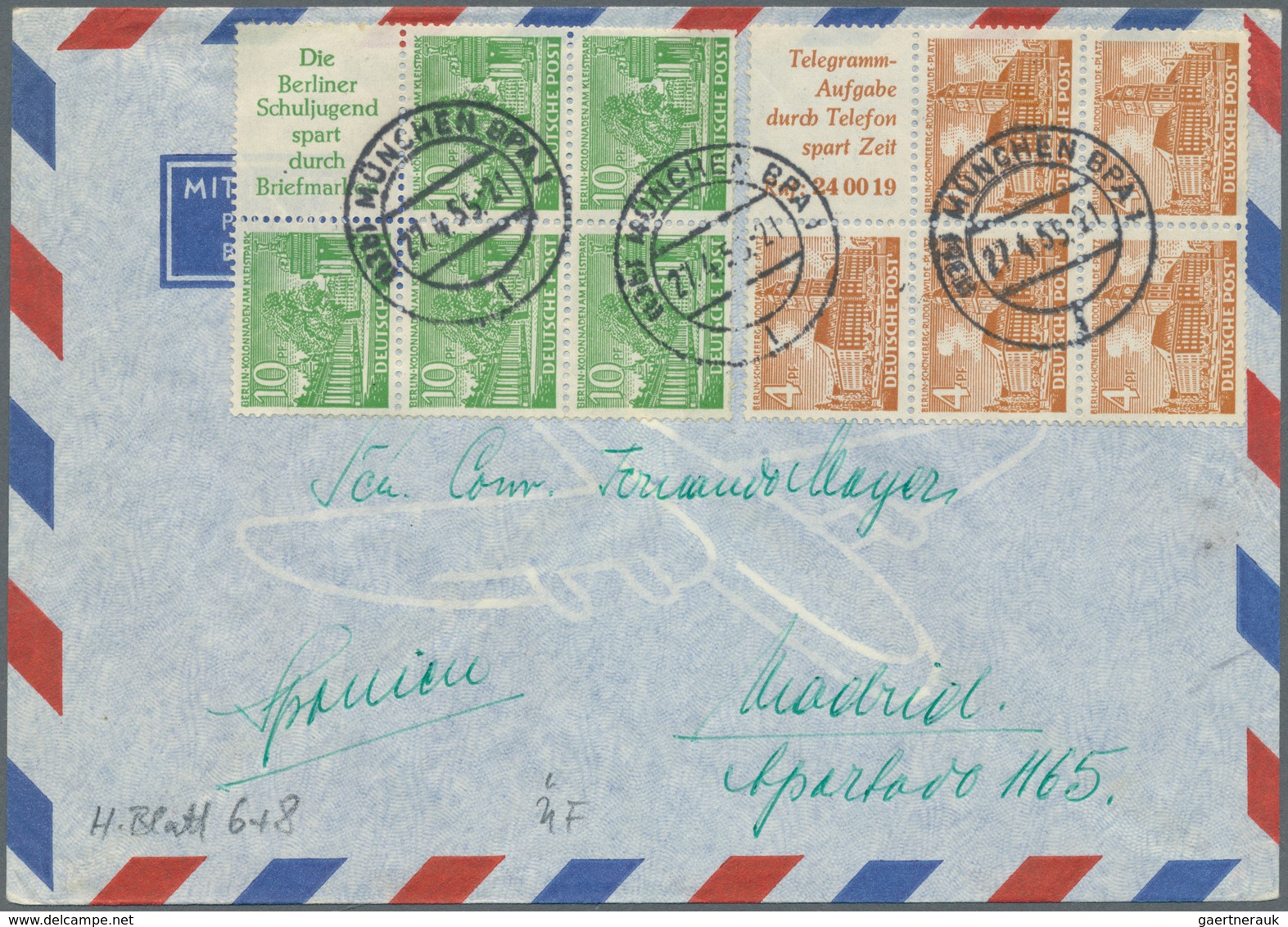 Berlin - Zusammendrucke: 1949/55, Album mit 49 Belegen mit Zusammendrucken Bauten. Dekorative Belege