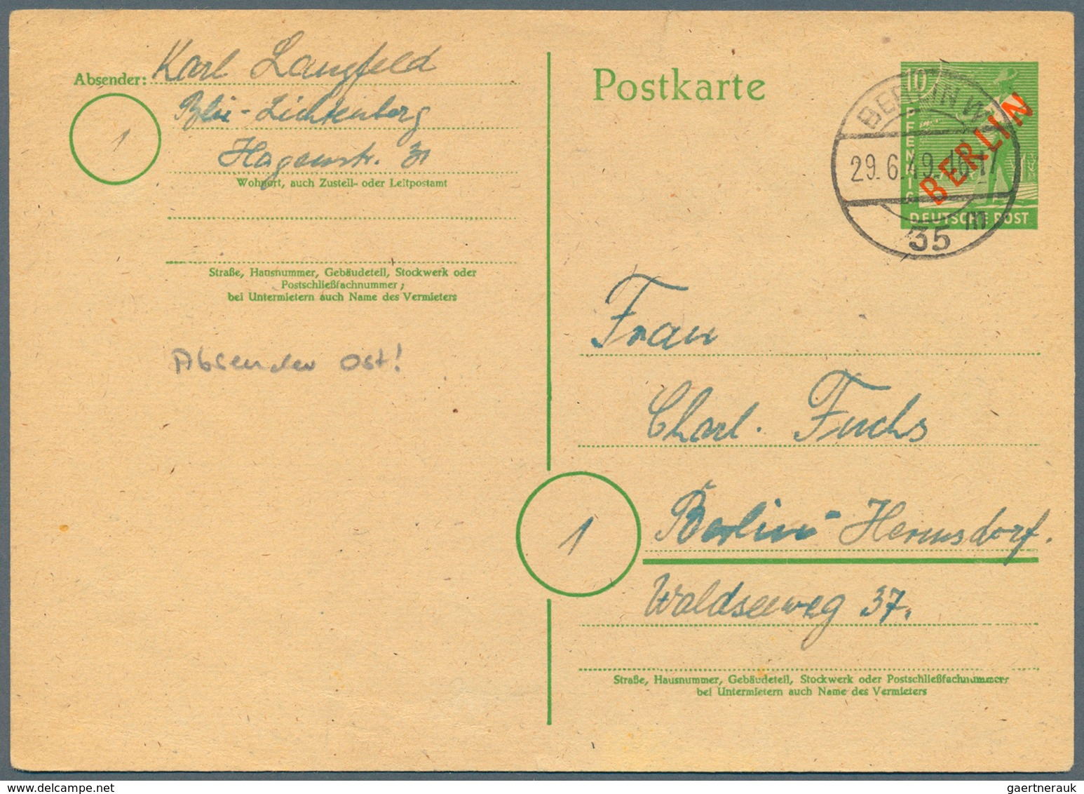 Berlin - Ganzsachen: 1948/1959. Sammlung Von 33 Postkarten Und Luftpostfaltbriefen, Gebraucht Oder U - Other & Unclassified