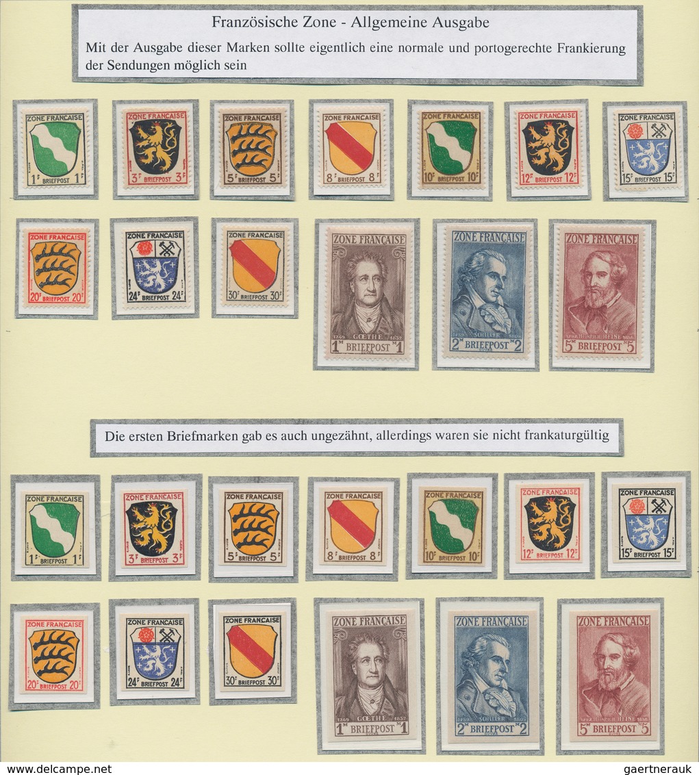 Französische Zone - Allgemeine Ausgabe: 1945, Meist Postfrische Sammlung Auf Sechs Ausstellungsblätt - Autres & Non Classés