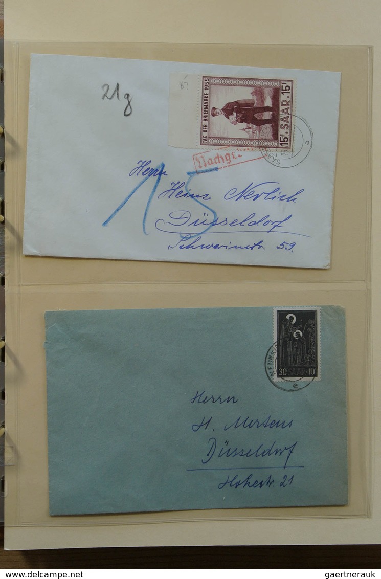 Saarland und OPD Saarbrücken: 1947-1959 Album with 54 covers, FDC's and cards of Saar 1947-1959, inc