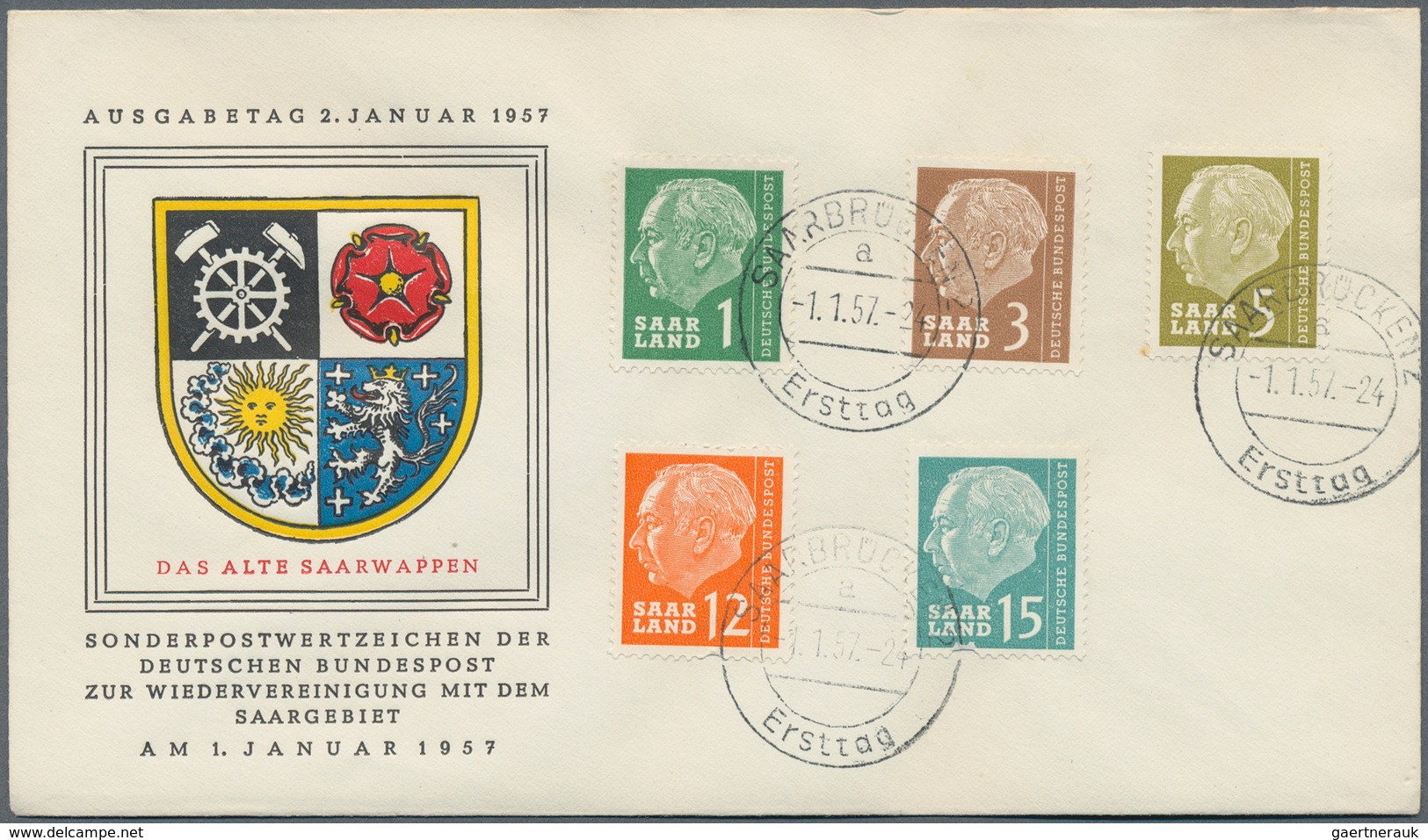 Saarland (1957/59) - OPD Saarbrücken: 1957, Heuss I, Vier Komplette Serien Je Auf Vier Schmuck-FDCs - Autres & Non Classés