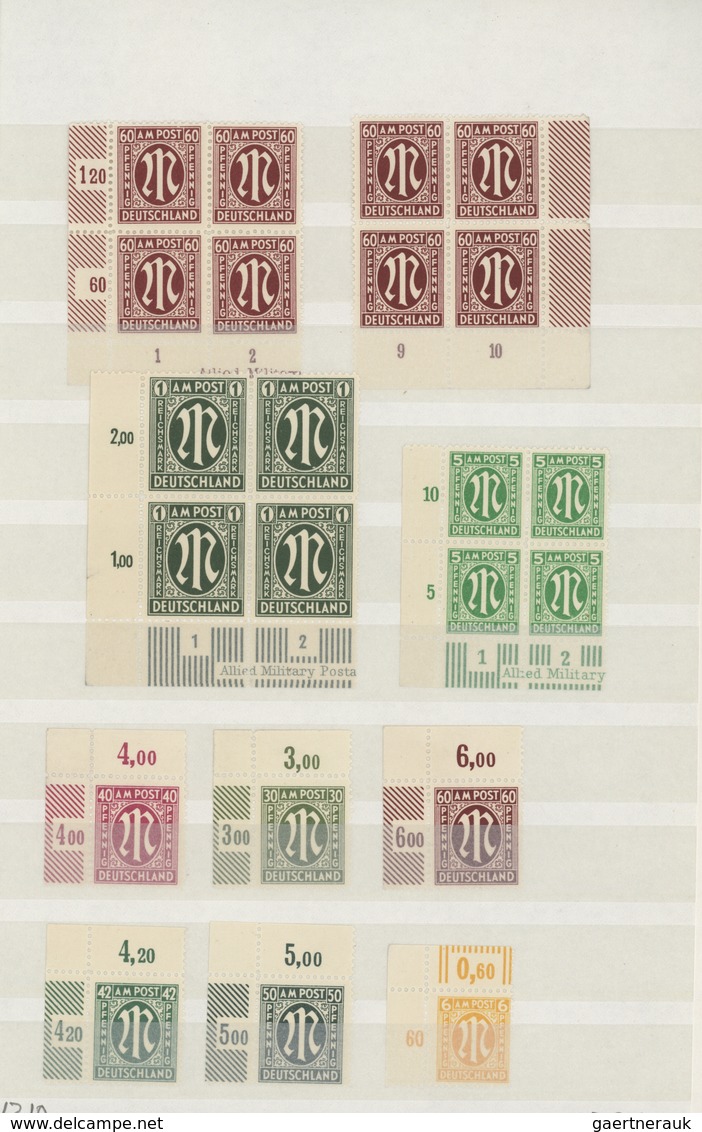 Bizone: 1945/1946, AM-Post, Postfrische Sammlungspartie Mit Allen 3 Drucken Bis Zur 1 RM, Meist Eckr - Autres & Non Classés