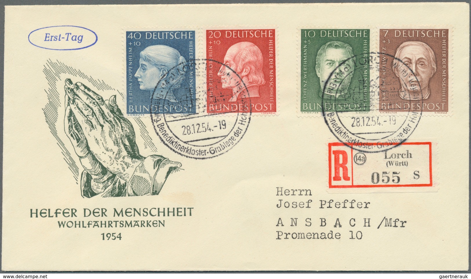 Bundesrepublik Deutschland: 1950/1959, Lot Neun Briefen Und Karten, Dabei FDCs Mit MiNr. 122/22 (Kar - Collections