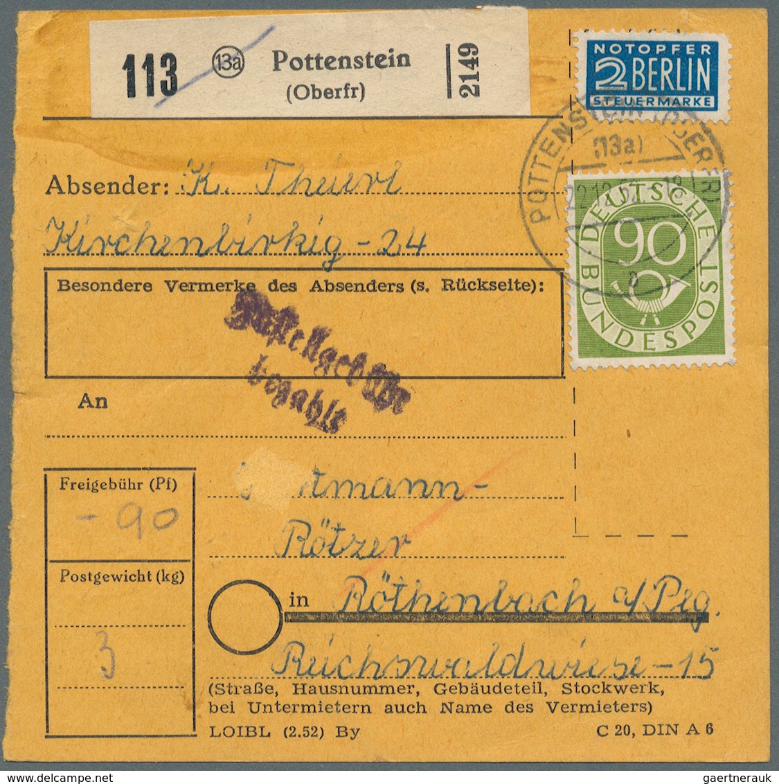 Bundesrepublik - Besonderheiten: 1953/1975, Ca. 50 Stück Freimarkenfrankaturen, Besondere Versendung - Sonstige & Ohne Zuordnung