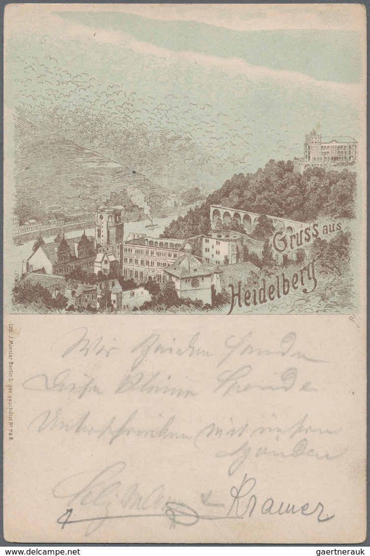 Ansichtskarten: Baden-Württemberg: HEIDELBERG (alte PLZ 6900), 42 Vorläufer Und Frühe Lithographien, - Autres & Non Classés