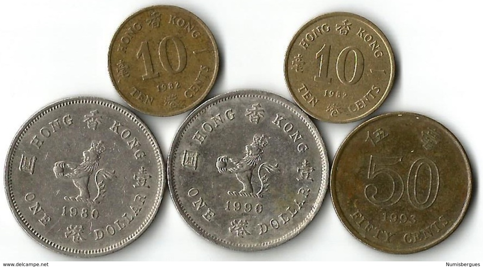 Lot 5 Pièces De Monnaie  10 - 50 Cents Et 1 Dollar - Hong Kong