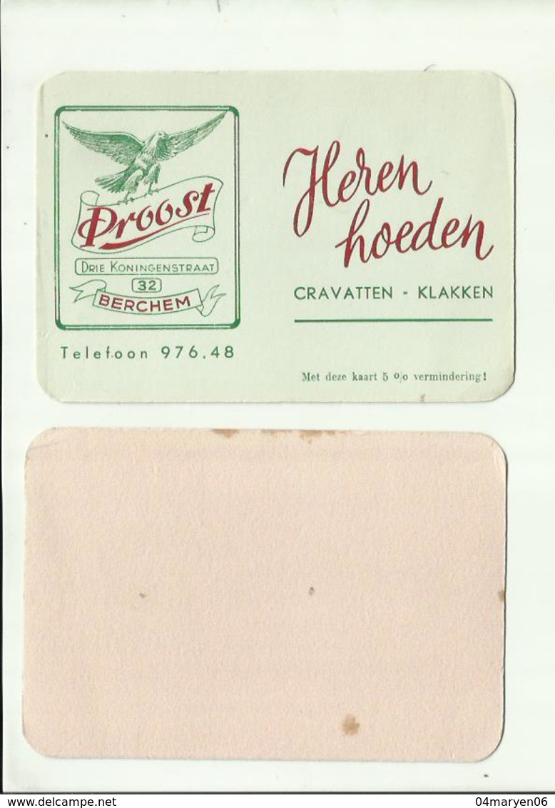 -**1 X Vloepapier/Heren Hoeden ,cravatten-klakken -PROOST , Drie Koningenstraat, 32 BERCHEM. - Textile & Vestimentaire