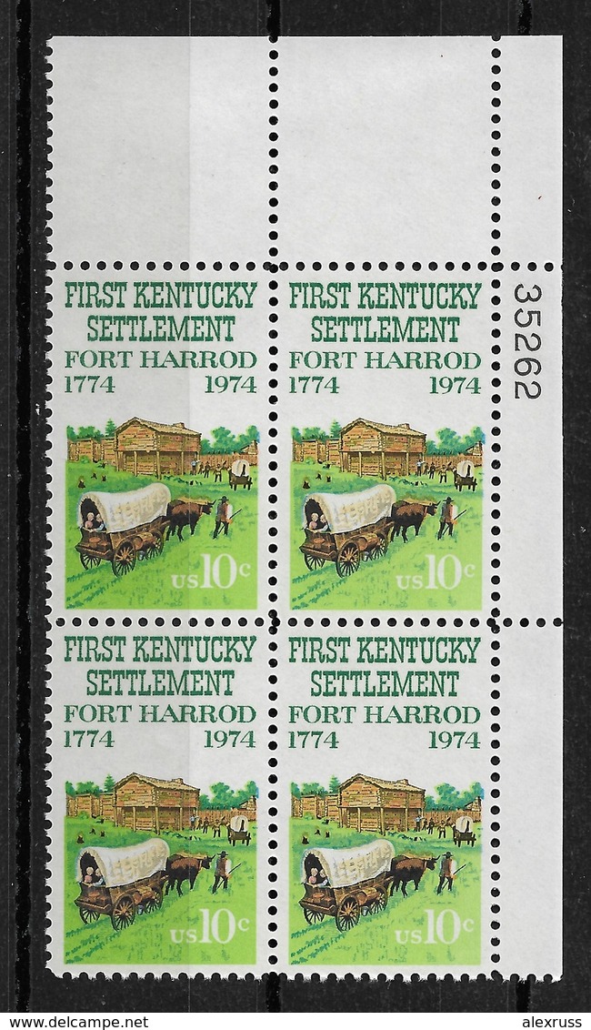 US 1974 Kentucky Settlement Block Scott # 1542,VF-XF MNH** - Plattennummern