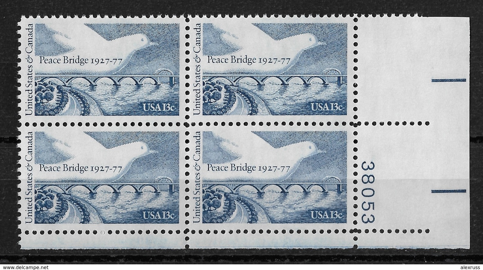 US 1977 Peace Bridge Issue Plate Block Scott # 1721,XF MNH** - Plate Blocks & Sheetlets