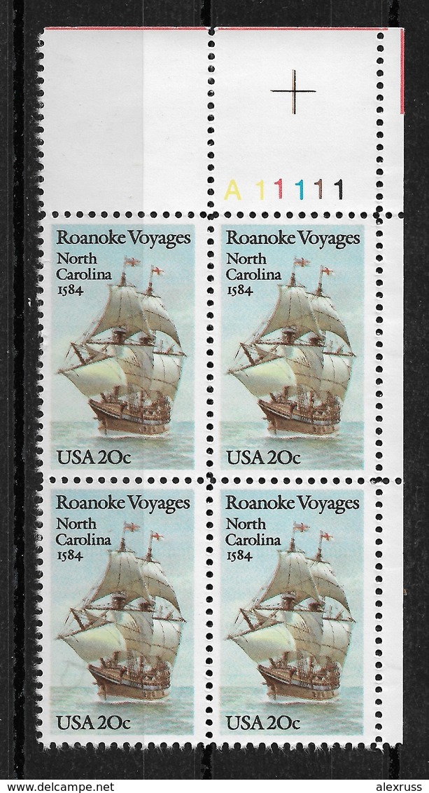 US 1984 Roanoke Voyages Block Scott # 2093,VF-XF MNH** - Plate Blocks & Sheetlets