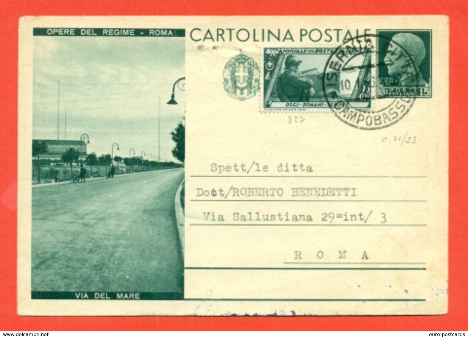 INTERI POSTALI I-CARTOLINE POSTALI-C71/23 - DA ISERNIA PER ROMA - Interi Postali