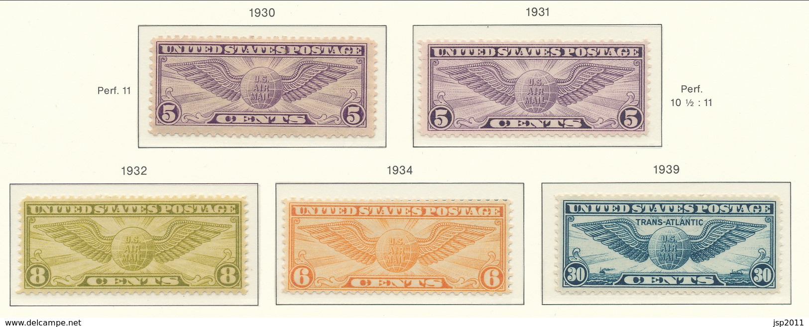 USA 1930-1939 Air Mail Scott # C12, C16-C17, C19, C24. Winged Globe. Mixed MNH(**)/MH(*). See Scans And Description. - 1b. 1918-1940 Neufs