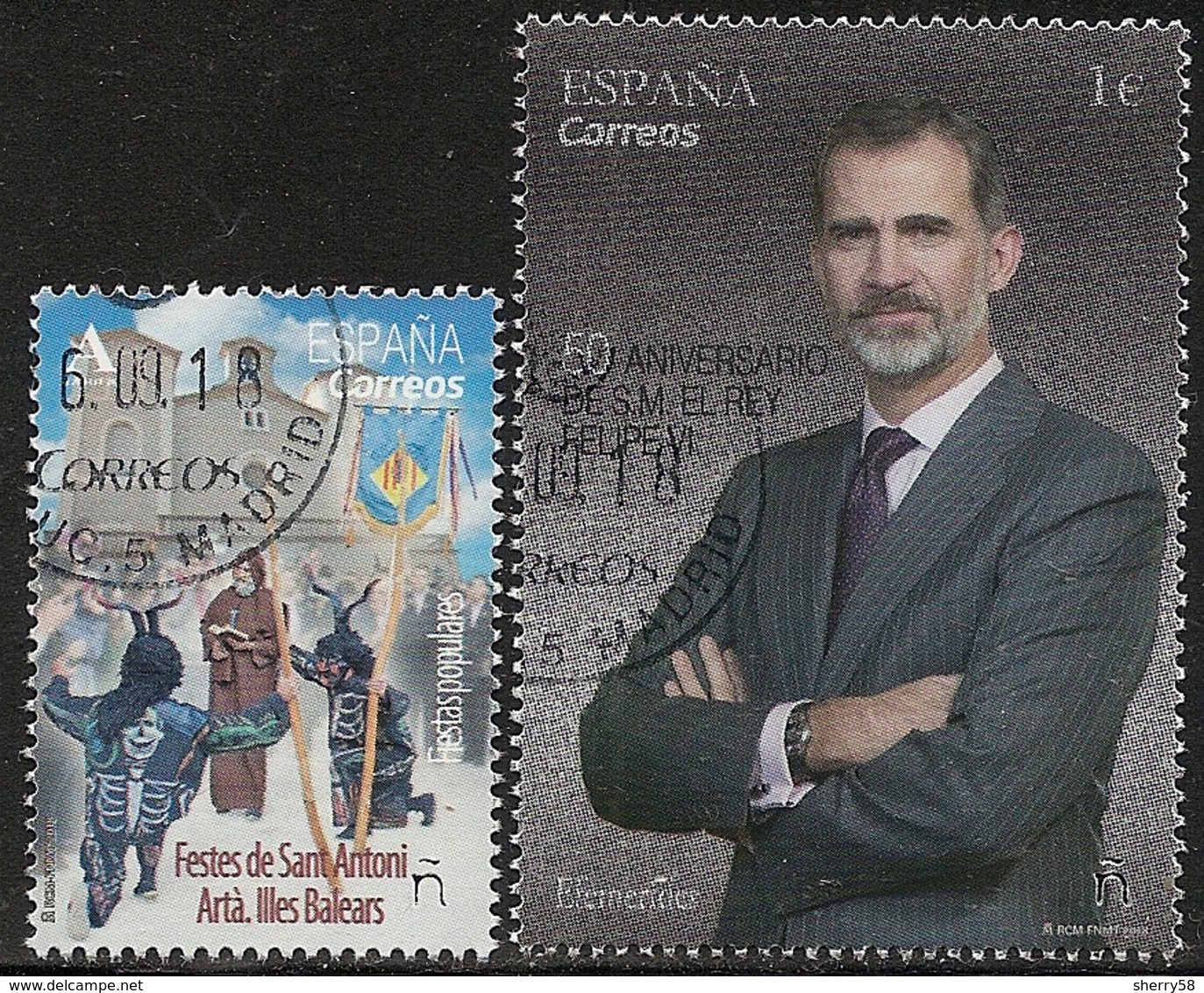 2018-ED. 5201 Y 5205- Fiestas Populares. Festes De Sant Antoni. Artà. Illes Balears Y 50 Aniv. S.M. El Rey Felipe VI- US - Gebraucht