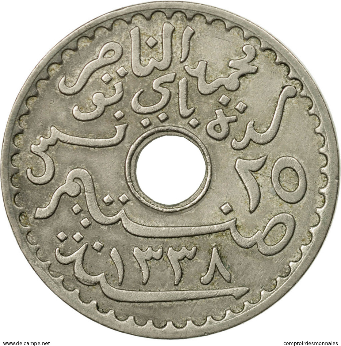Monnaie, Tunisie, Muhammad Al-Nasir Bey, 25 Centimes, 1920, Paris, TB+ - Tunisie