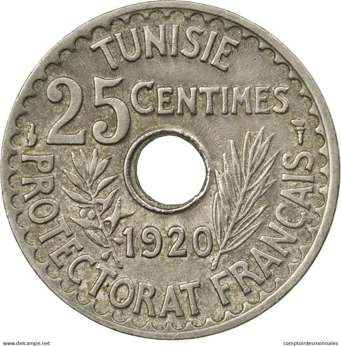 Monnaie, Tunisie, Muhammad Al-Nasir Bey, 25 Centimes, 1920, Paris, TB+ - Tunisie