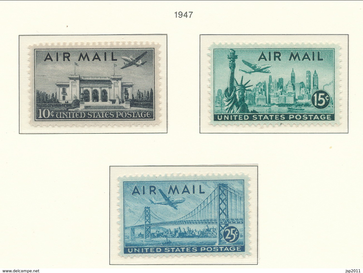 USA 1947. Air Mail Scott #C34-C36. Miscellaneous Motives. MNH(**) - 2b. 1941-1960 Neufs