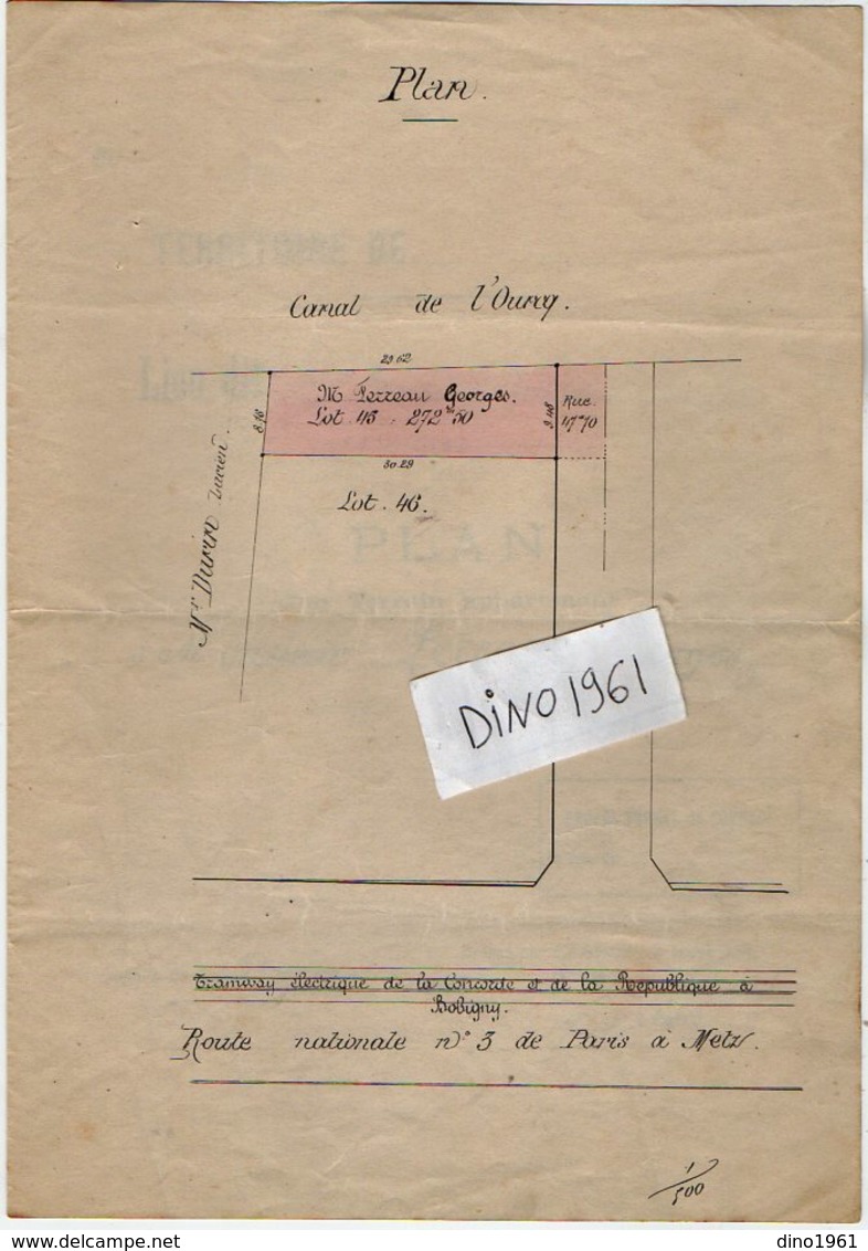 VP13.008 - Plan D'un Terrain Appartenant à Mr G. FERREAU - Lieu Dit Le Bordeau Brisset - Géomètre à NOISY - LE - SEC - Altri Disegni