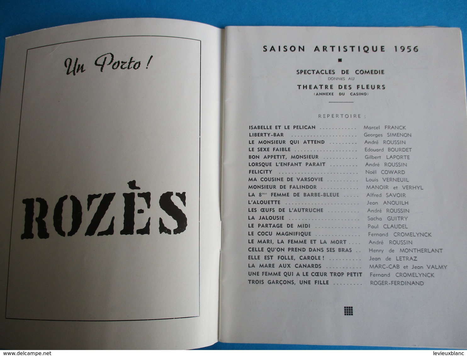 Casino De VICHY/ Théâtre Des Fleurs/ Saison Artistique 1956/La Mare Aux Canards/Jean TISSIER/1956  PROG183 - Programmes