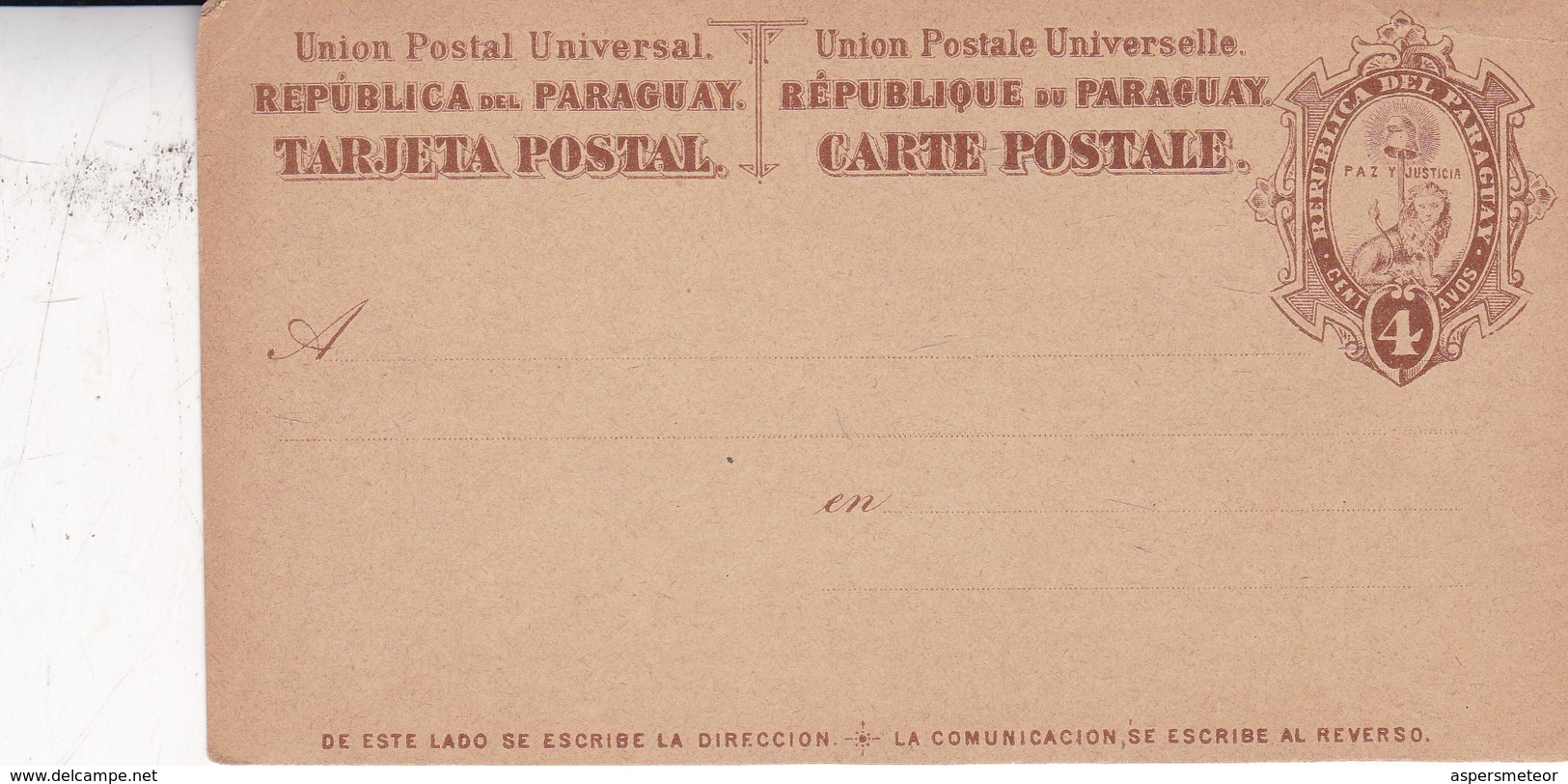ENTERO ENTIER POSTAL STATIONERY UNUSED YEAR 1890s PARAGUAY- BLEUP - Paraguay